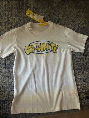 Off-White Kids White Tee with Yellow and Blue Logo